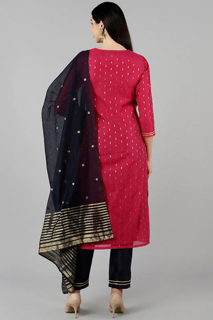 Women's Poly Chanderi Printed Kurta Pant Dupatta Set