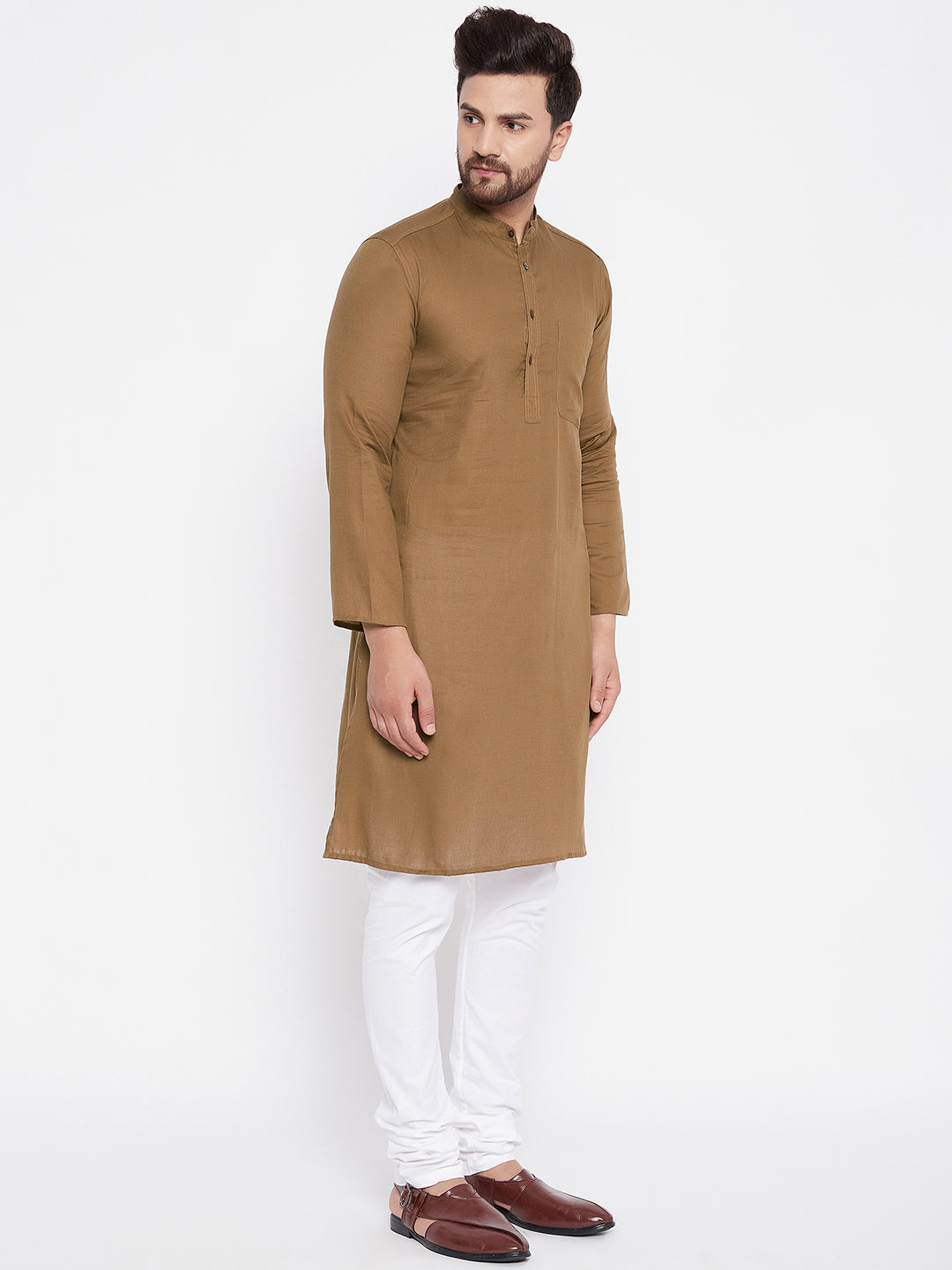 Men's Cotton Brown Straight Kurta