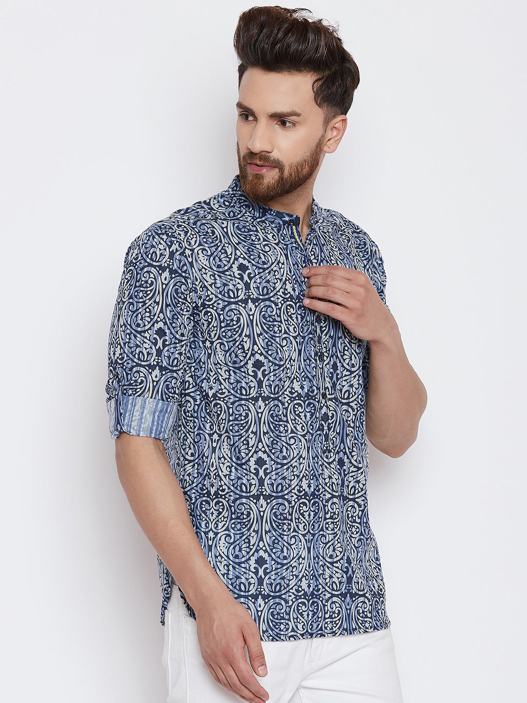 Men's Printed Cotton Shirt Kurta