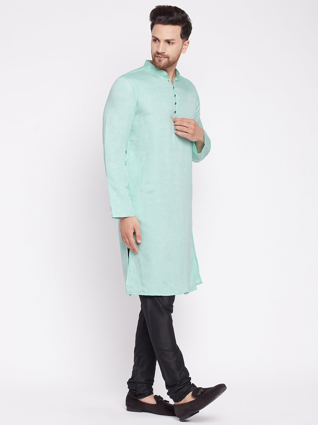Men's Long Kurta with Band Colla