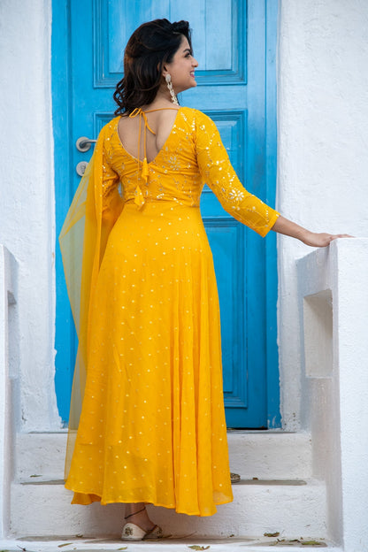 Women's Mustard Yellow Anarkali Set