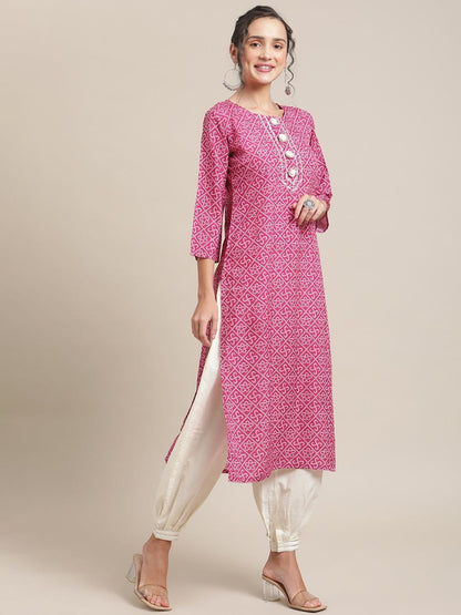 Women's KSUT Wine And White Gota Embelllished Yoke With 3/4Th Sleeves
