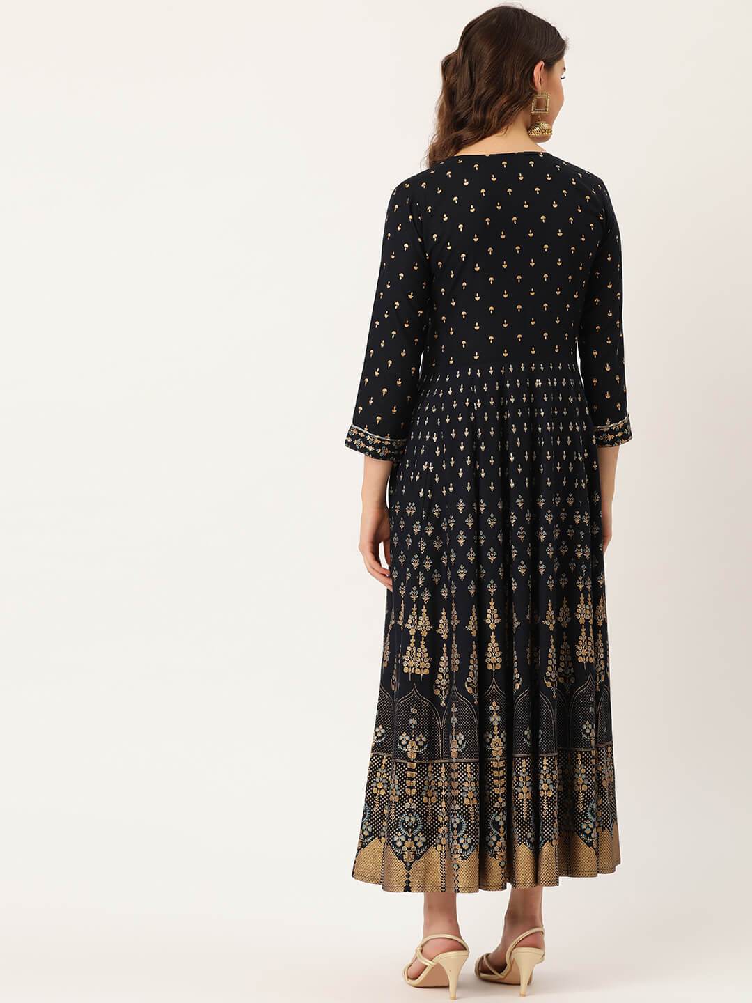 Women's Rayon Gold Printed & Gota Work Anarkali Kurta