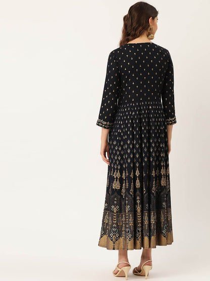 Women's Rayon Gold Printed & Gota Work Anarkali Kurta