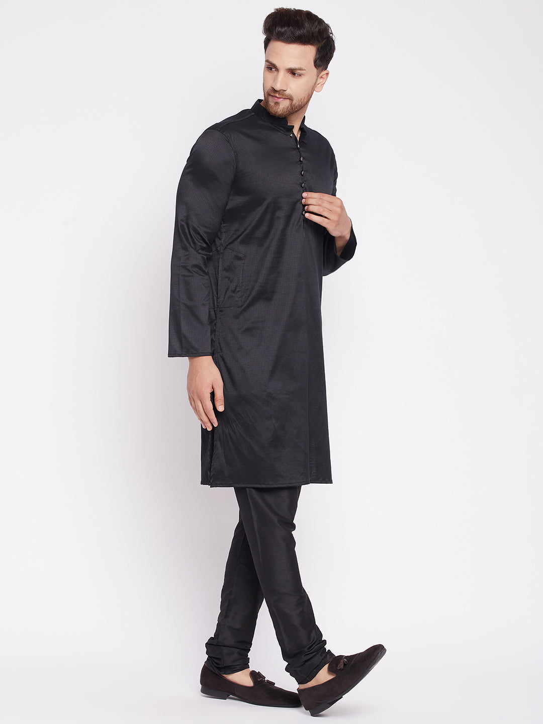 Men's Long Kurta with Band Colla