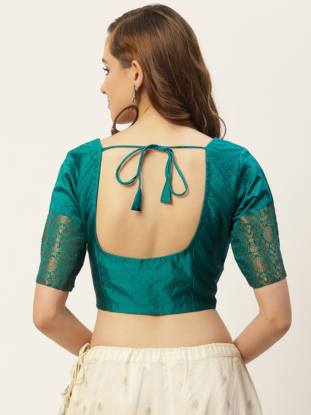 Women Rama Green Brocade Saree Blouse by Shr