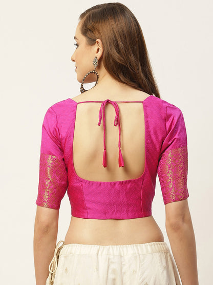 Women Pink Brocade Saree Blouse by Shr