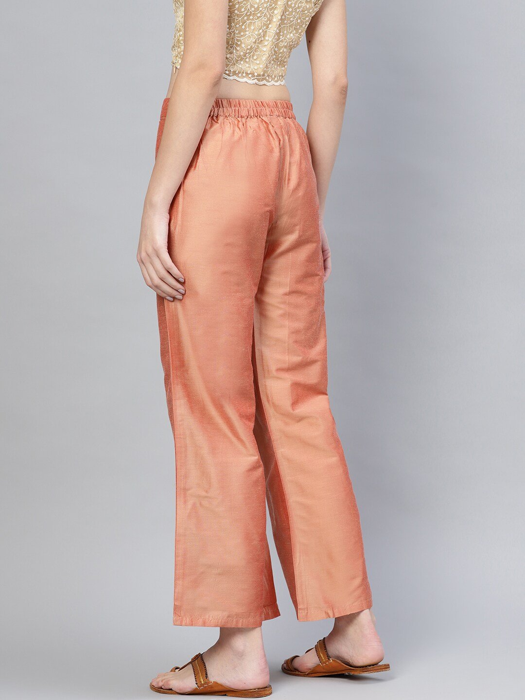 Women's  Peach-Coloured Solid Wide Leg Palazzos