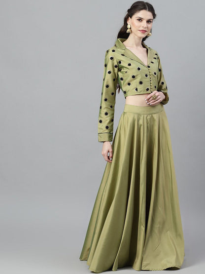 Women's Green Flock Printed Lehenga Choli Se