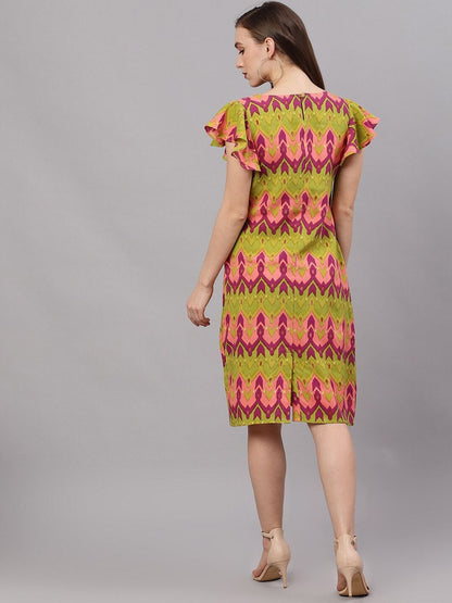 Women's  Green Printed A-Line Dress