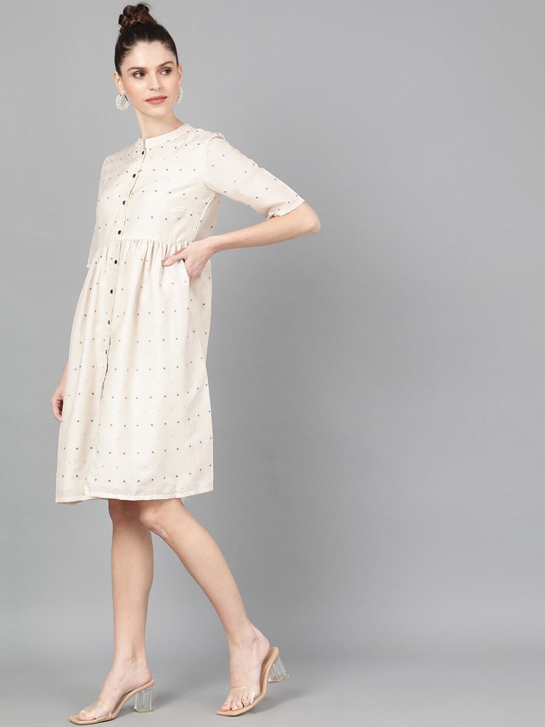 Women's  Off-White Self Design A-Line Dress