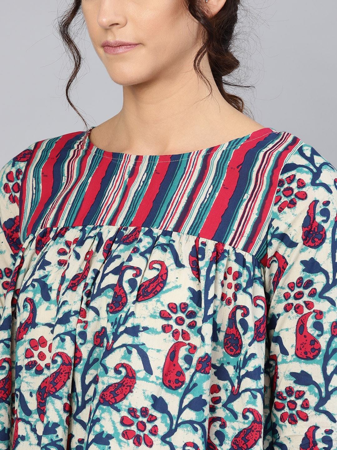 Women's  Beige & Navy Paisley Print Tunic