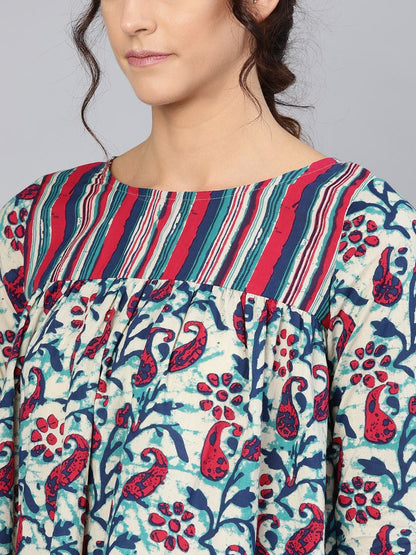 Women's  Beige & Navy Paisley Print Tunic