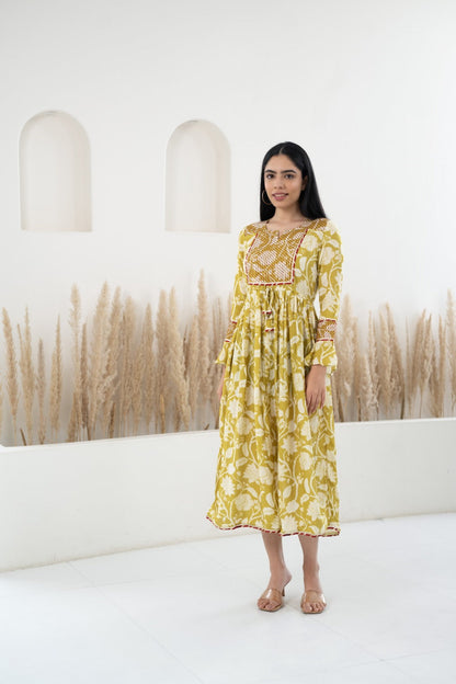 Womenâ€™s Yellow Printed Traditional Dress by Myshka-