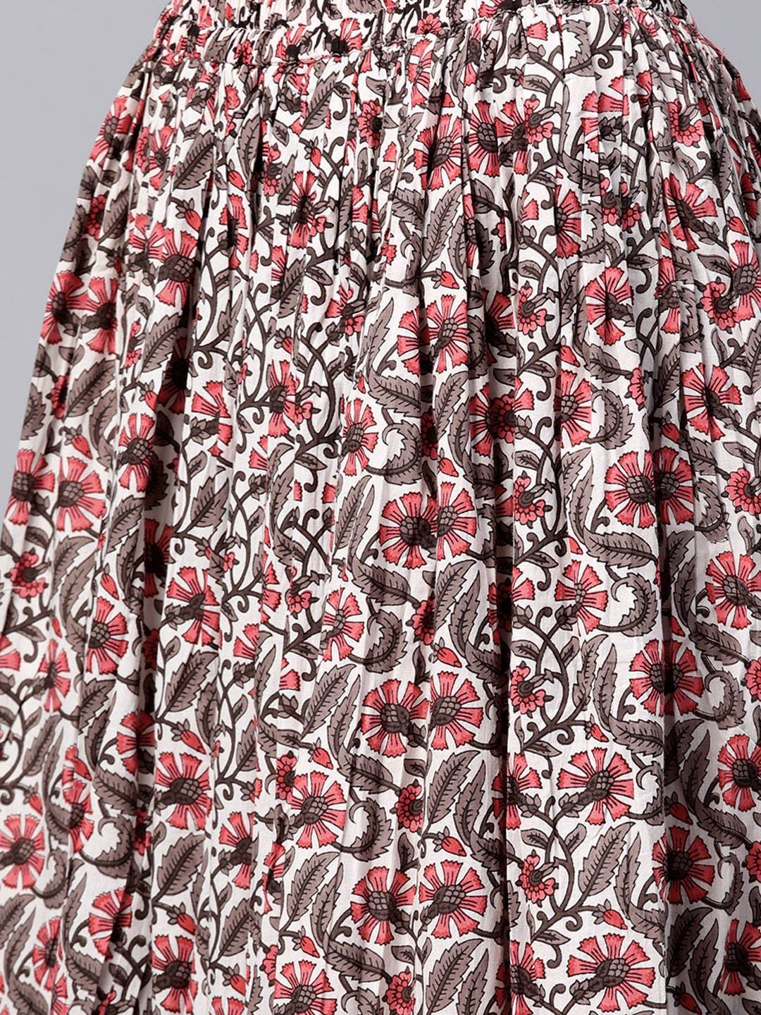 Women's  Off-White & Pink Printed Kurta with Skirt & Dupatta