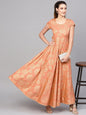 Women's  Peach-Coloured & Golden Printed Maxi Dress