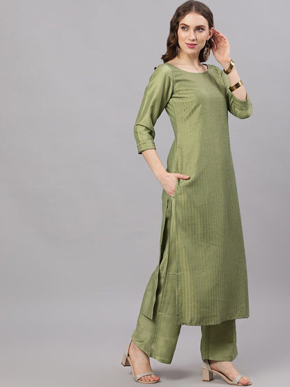 Women's  Green Solid Kurta with Palazzos