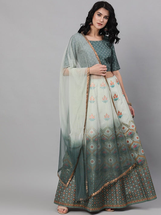 Women Green Lehenga Choli With Net Dupatta by AKS (3 P