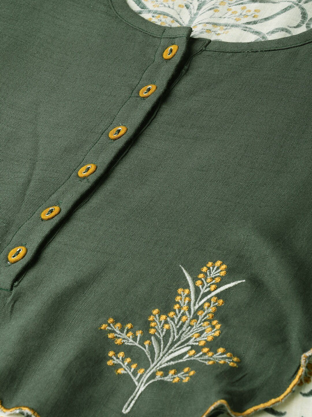 Women's  Cream-Coloured & Green Printed Layered Maxi Dress