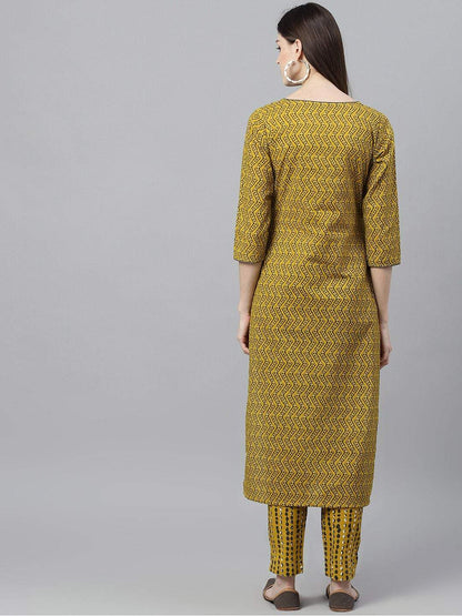 Women's  Mustard & Grey Printed A-Line Kurta