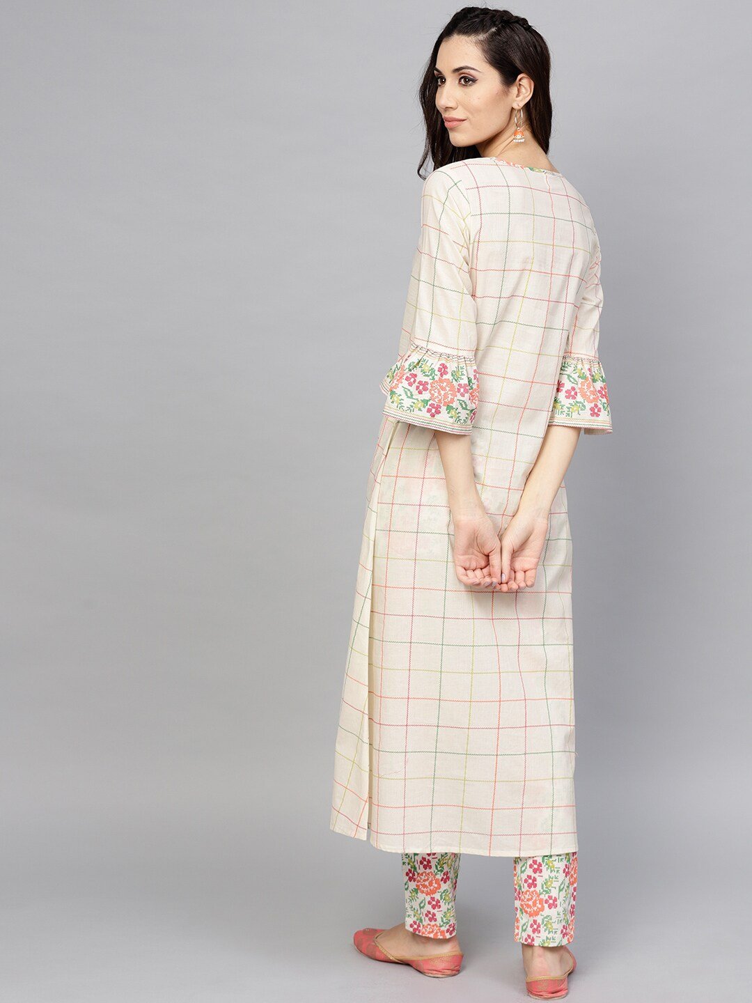 Women's  Off-White Checked A-Line Kurta