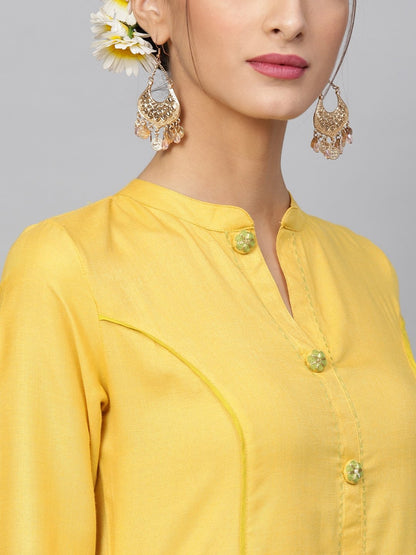 Women's  Mustard Yellow Solid A-Line Kurta