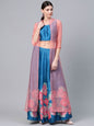 Women's Blue & Pink Floral Print Ready to Wear Lehenga Choli with Ethnic Laye