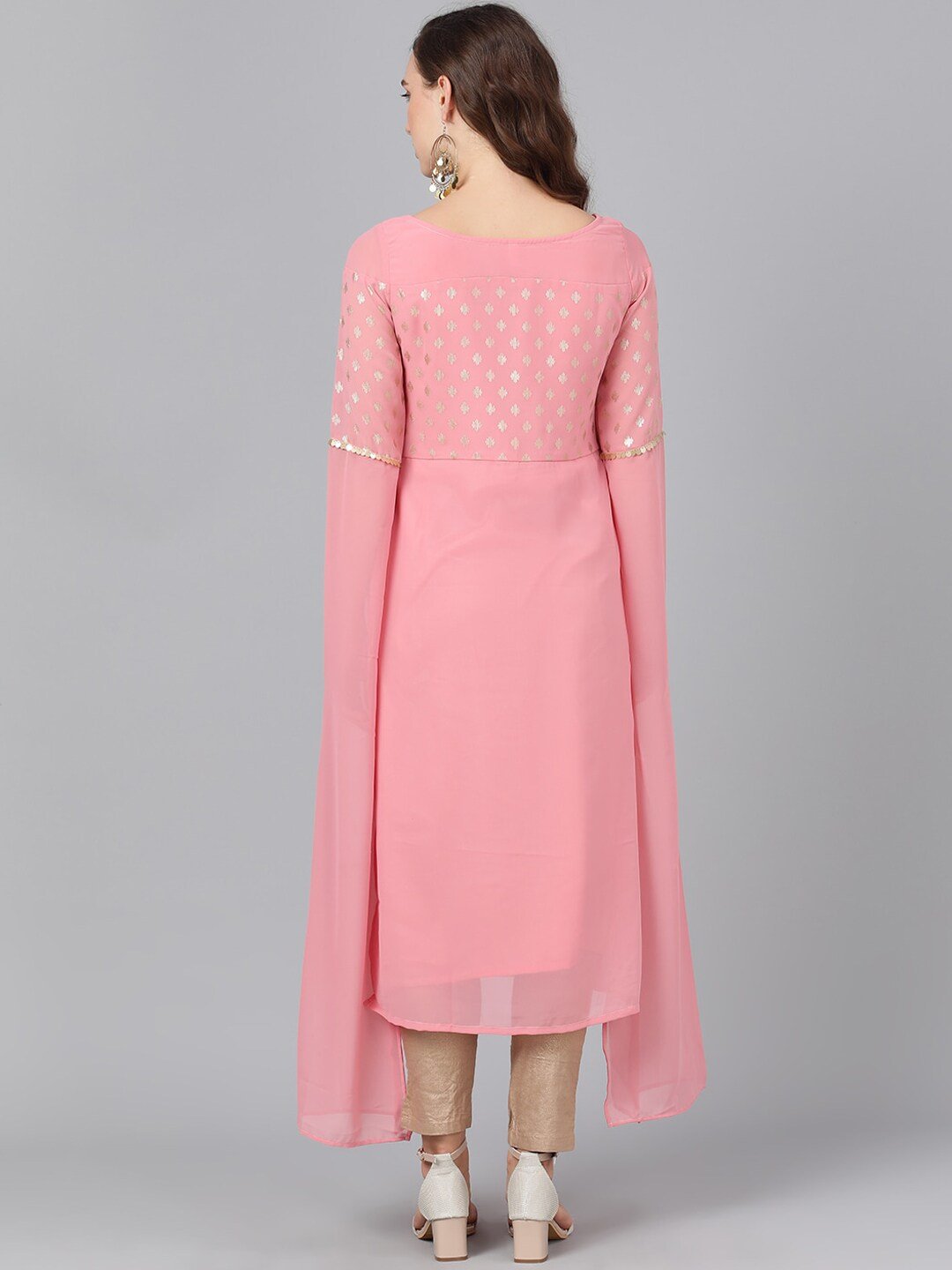 Women's  Pink Yoke Design Straight Kurta