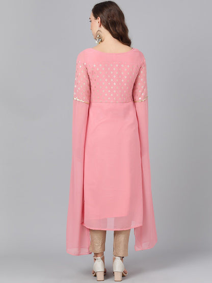 Women's  Pink Yoke Design Straight Kurta