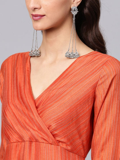 Women's  Orange Striped Kurta with Palazzos