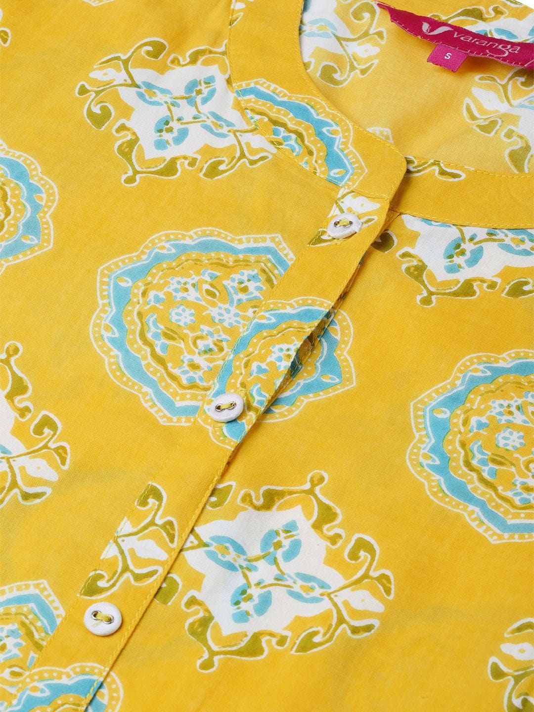 Women's Yellow & White Printed Straight Kurta