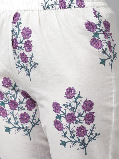 Women's Lavender & White Printed Kurta Set