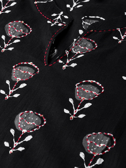 Women's  Black & Charcoal Grey Printed Kurta with Palazzos