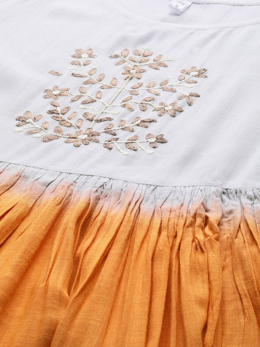 Women's  Orange & White Dyed A-Line Kurta