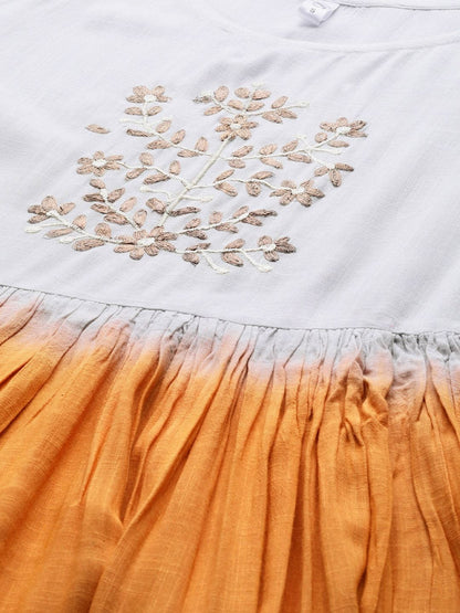 Women's  Orange & White Dyed A-Line Kurta