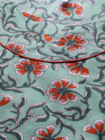Women's  Green & Orange Printed Kurta with Sharara & Dupatta