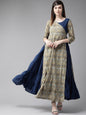 Women's  Navy Blue & Beige Printed Layered Maxi Dress