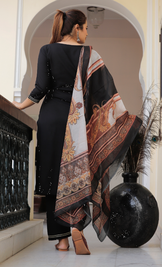 Women's Black Kurta And Pant Set With Dupatta