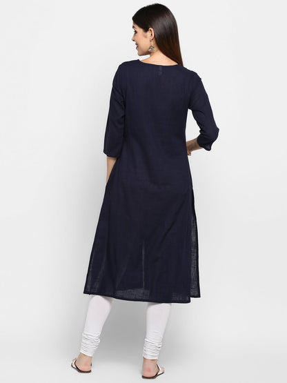 Women's Blue Color Cotton Straight Kurta  (1Pc)