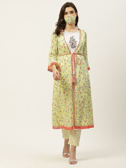 Women's Kurta Pant Set with Printed Jacket