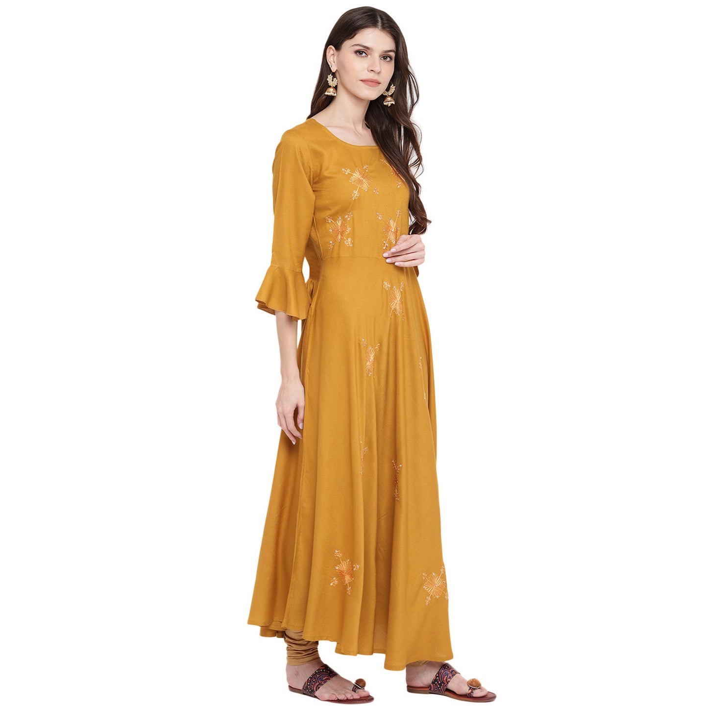 Women's Mustard Yellow Anarkali Rayon Kurta By Vbu