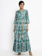 Women's Printed Flared Dress with Waist Tie-up
