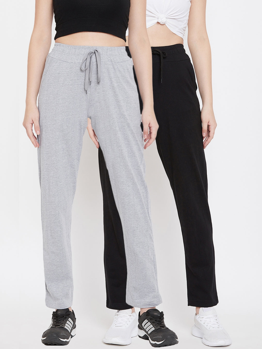 Women's Pack of 2 Track Pants-Black and Light Gr