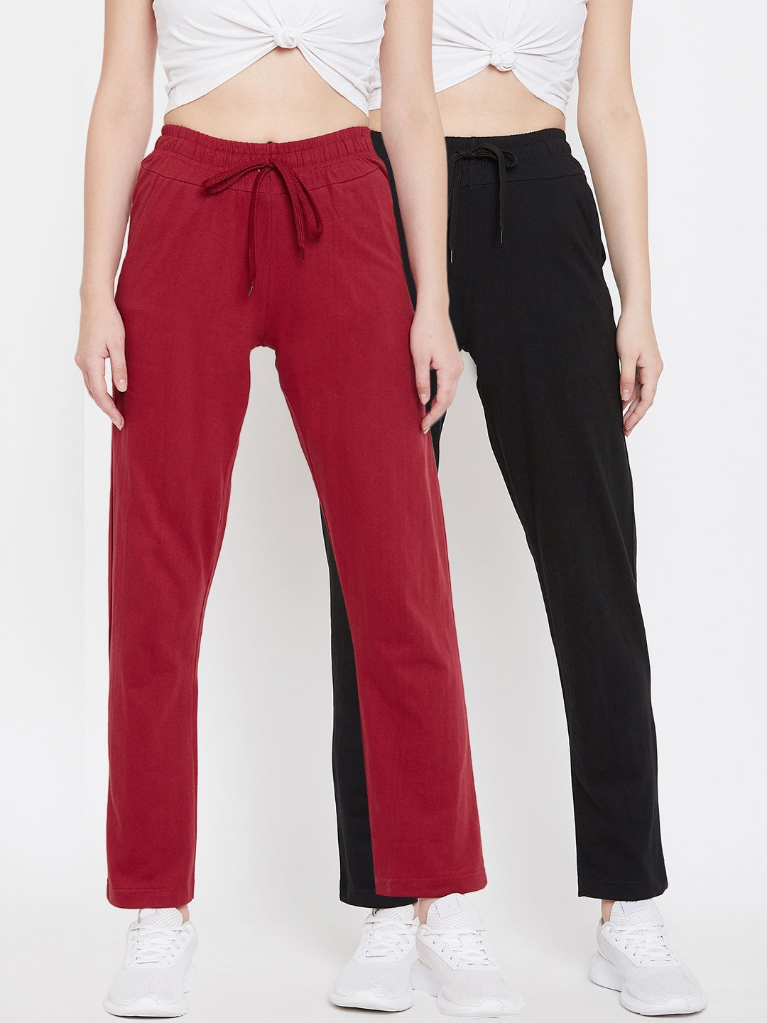 Women's Pack of 2 Track Pants-Black and Maro