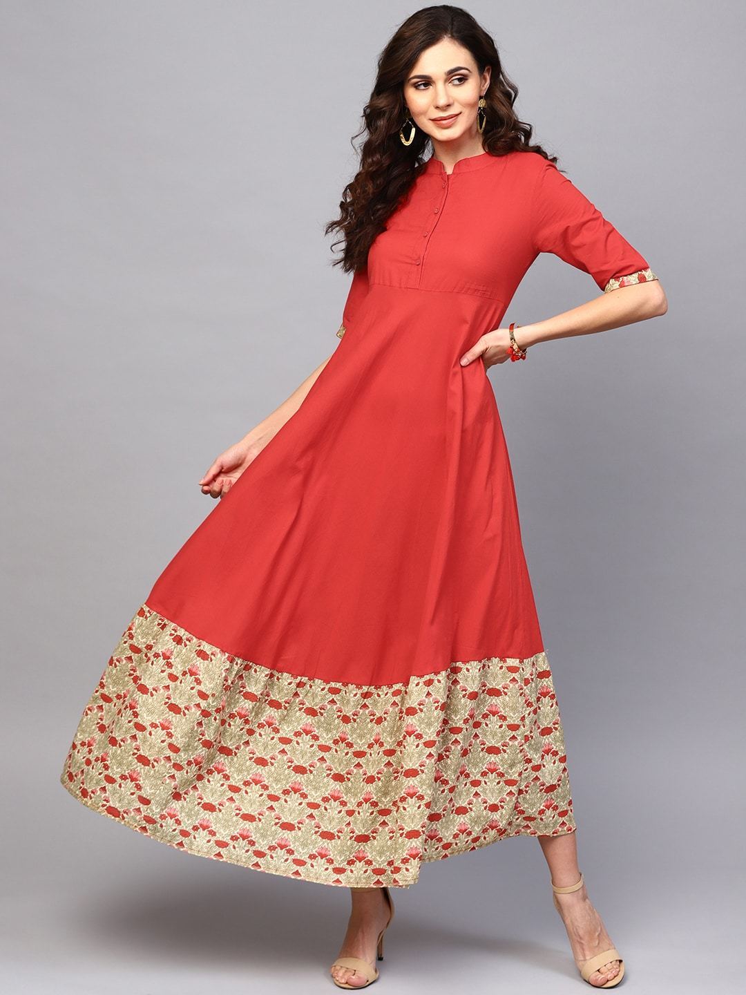 Women's  Red Solid Maxi Dress
