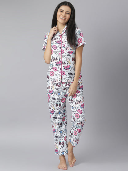 Women's Popcorn Digital Print Night Suit Set