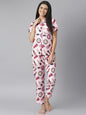 Women's Pink Owl Digital Print Night Suit Set