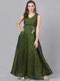 Women's  Green Self Design Empire Dress
