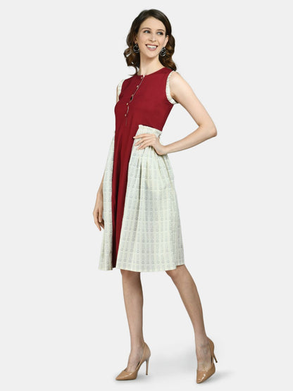 Women Red and White Printed Cotton dress by Myshka (
