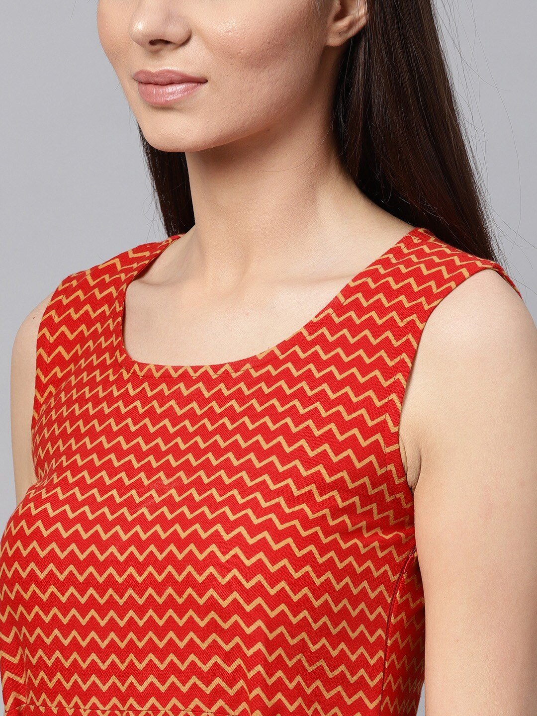 Women's  Red & Mustard Yellow Maxi Dress